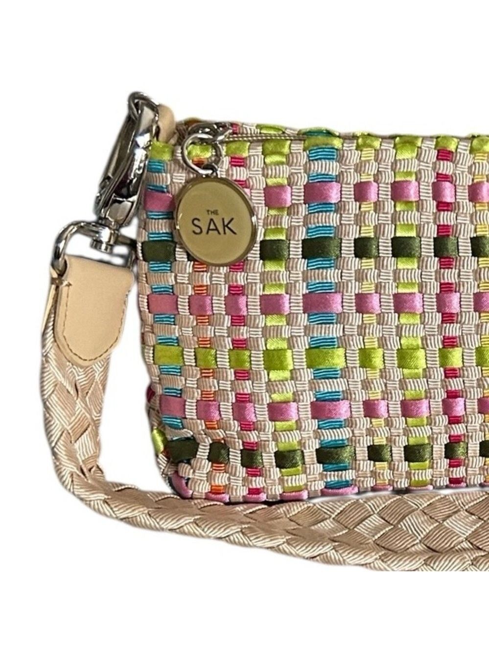 THE SAK Pastel Spring Bouquet Ribbon Basket Weave Clutch Purse Shoulder Strap - Picture 4 of 8